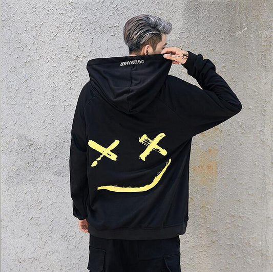 Men's Hip Hop 'Be Happy' Smile Print Hoodie