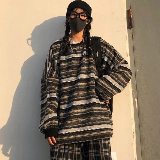 Women's Oversized Ulzzang BF Japanese Striped Sweater