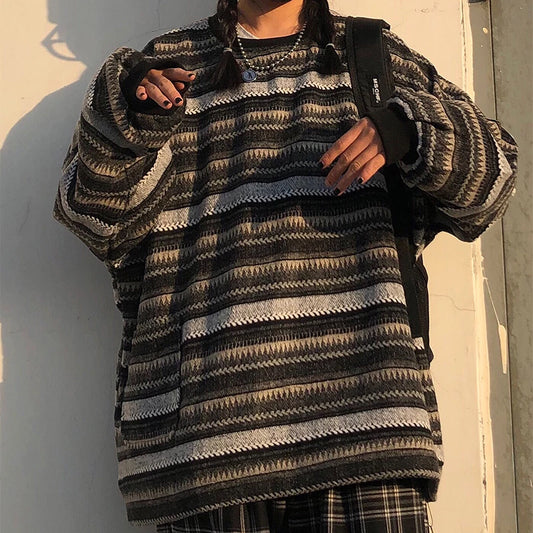 Women's Oversized Ulzzang BF Japanese Striped Sweater